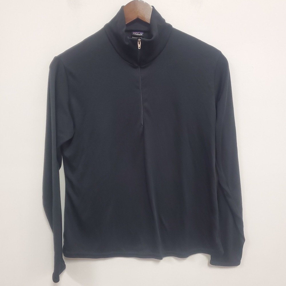 Patagonia Capilene Womens 1/4 Zip Mock Neck Pullover Size M Black‎ Lightweight